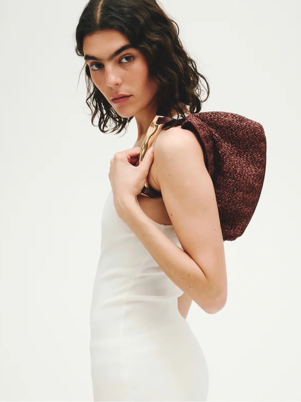 Viral H&M NWT Metal Handle Bag Shoulder Bag Straw Raffia Vacation - Picture 3 of 6